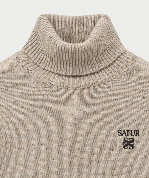 (W) Classic Turtle Neck Mix Knit Oatmeal