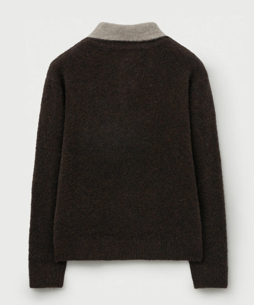 Fleece Half Neck Knit Zip-up Dark Brown