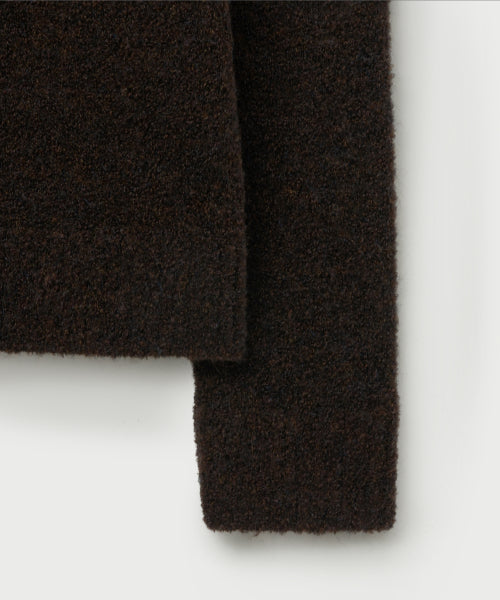 Fleece Half Neck Knit Zip-up Dark Brown