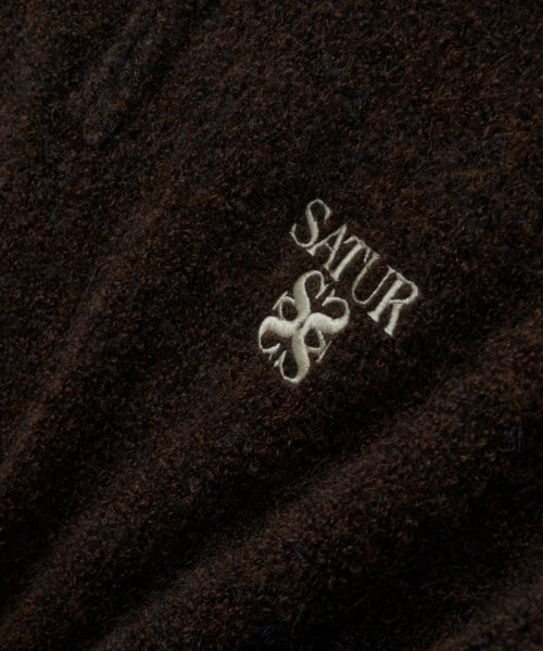 Fleece Half Neck Knit Zip-up Dark Brown