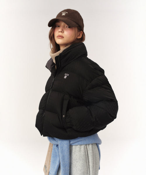 (W) Loren Jacquard Crop Duck Down Padding Black