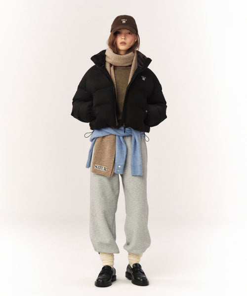 (W) Loren Jacquard Crop Duck Down Padding Black