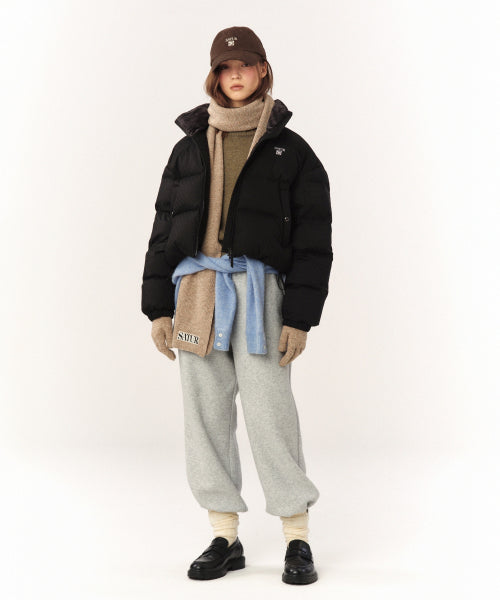 (W) Loren Jacquard Crop Duck Down Padding Black