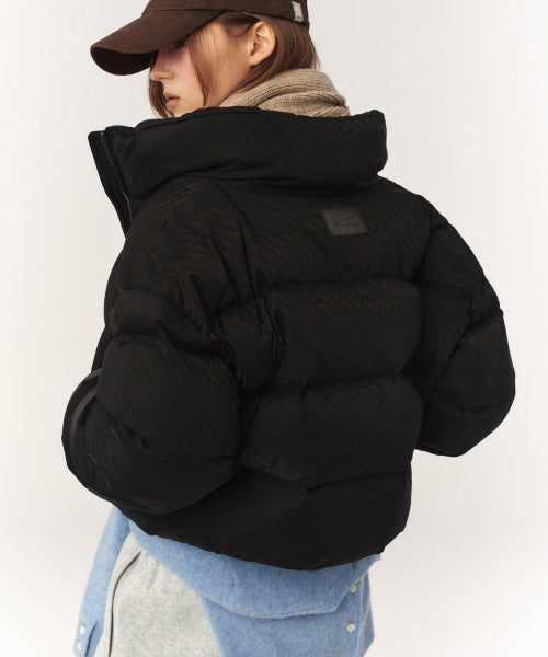 (W) Loren Jacquard Crop Duck Down Padding Black