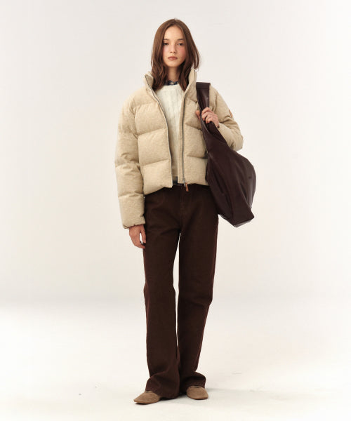 (W) Knit Puffer Duck Down Padding Cream