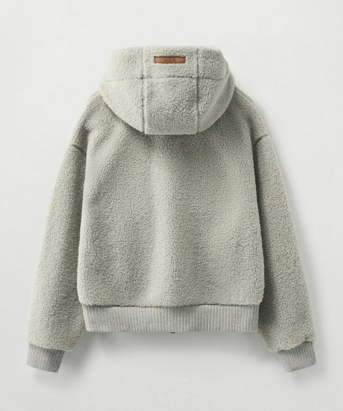 (W) Shearling Fleece Hood Zip-up Khaki