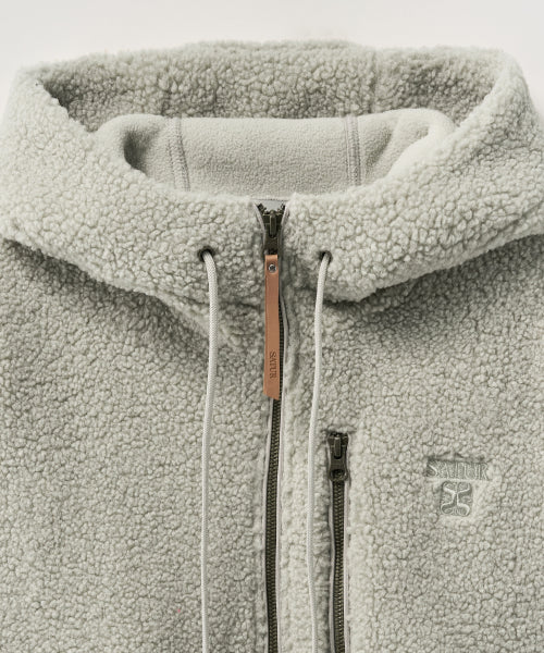 (W) Shearling Fleece Hood Zip-up Khaki