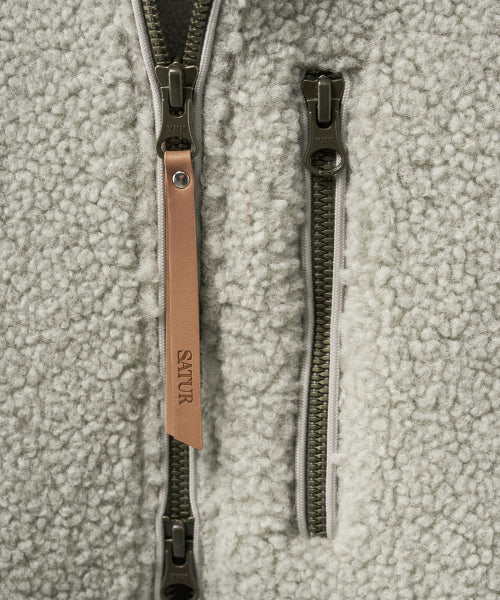 (W) Shearling Fleece Hood Zip-up Khaki