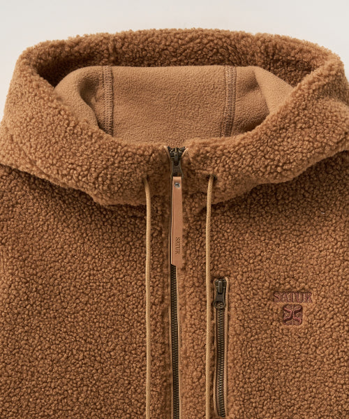 (W) Shearling Fleece Hood Zip-up Brown