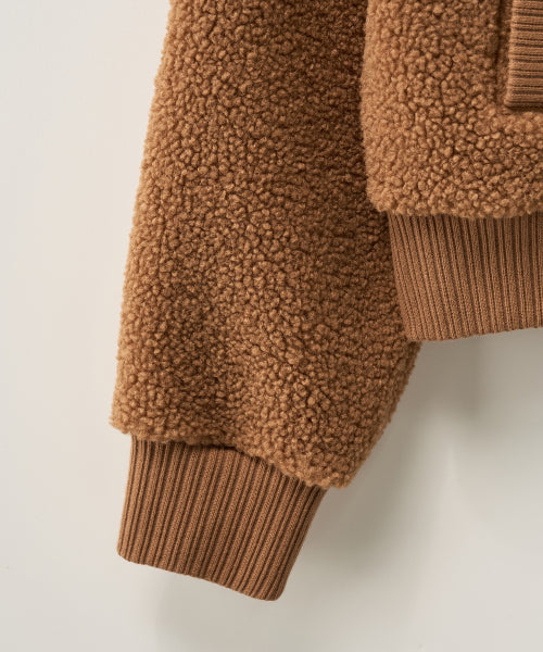 (W) Shearling Fleece Hood Zip-up Brown