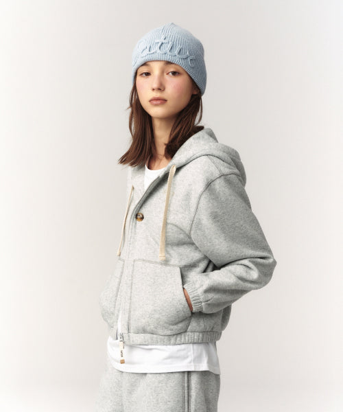(W) Teo Brushed Fleece Hood Zip-up Melange Gray