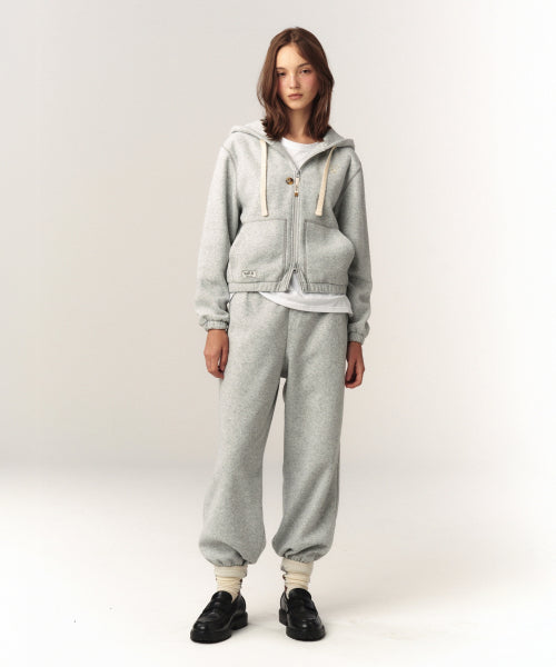 (W) Teo Brushed Fleece Hood Zip-up Melange Gray