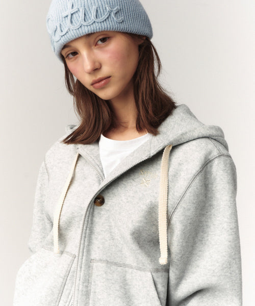 (W) Teo Brushed Fleece Hood Zip-up Melange Gray