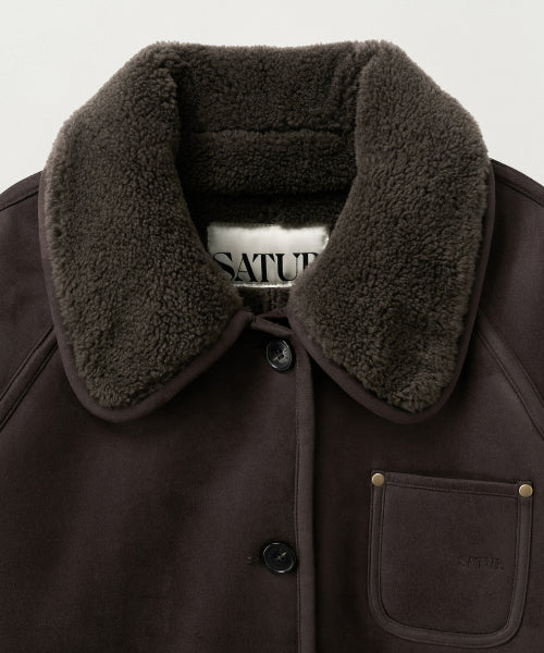 (W) Synthetic Shearling Loose Fit Jacket Dark Brown