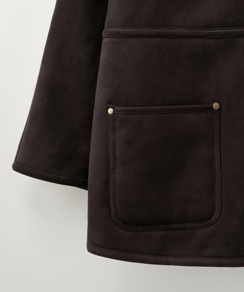(W) Synthetic Shearling Loose Fit Jacket Dark Brown