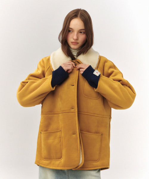 (W) Synthetic Shearling Loose Fit Jacket Light Beige