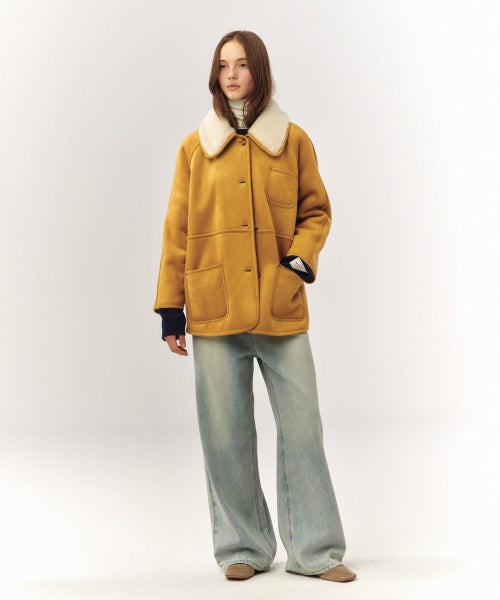 (W) Synthetic Shearling Loose Fit Jacket Light Beige