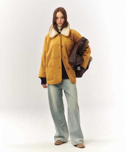 (W) Synthetic Shearling Loose Fit Jacket Light Beige