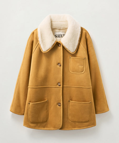 (W) Synthetic Shearling Loose Fit Jacket Light Beige