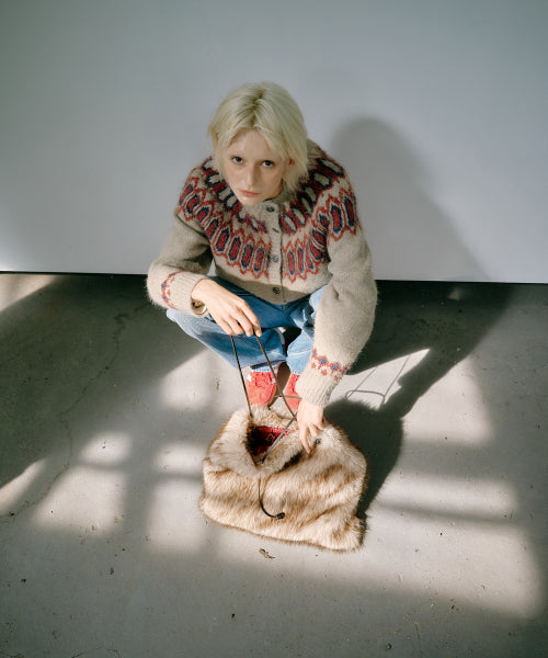 Double Layer Quilted Cardigan (Navy/Beige)