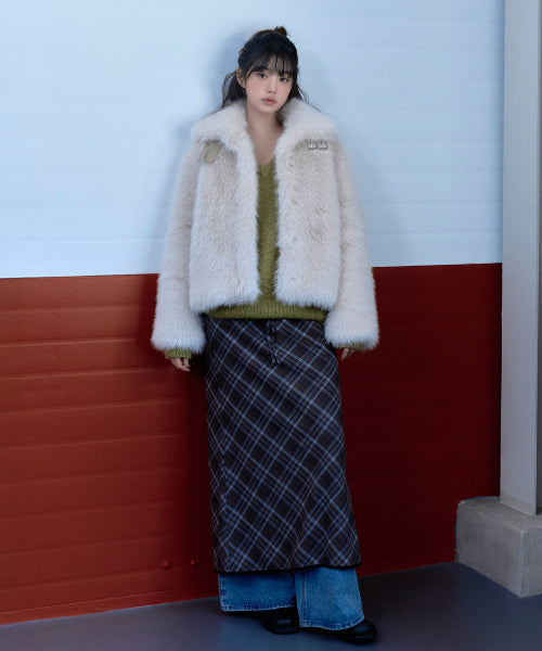 CHECK SLIM LONG SKIRT GRAY