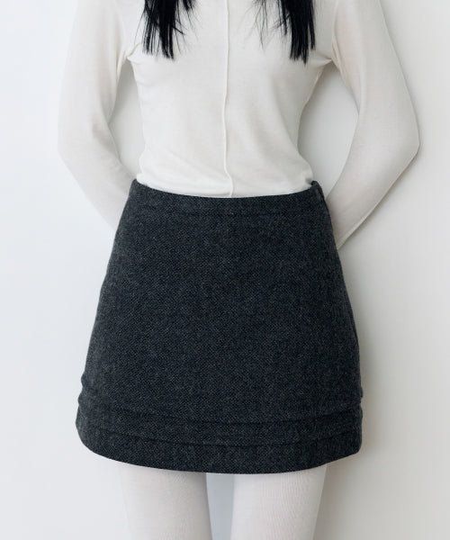 WOOL BLENDED PINTUCK MINI SKIRT CHARCOAL