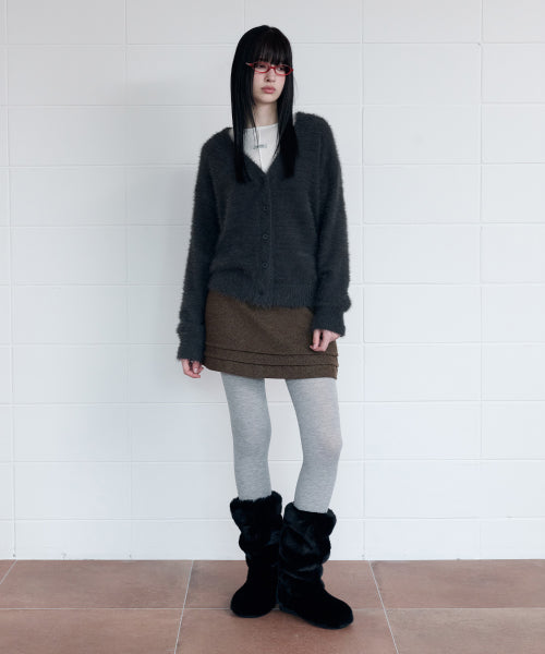 WOOL BLENDED PINTUCK MINI SKIRT BROWN