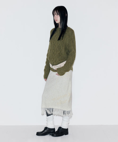 FRINGE LONG KNIT SKIRT IVORY