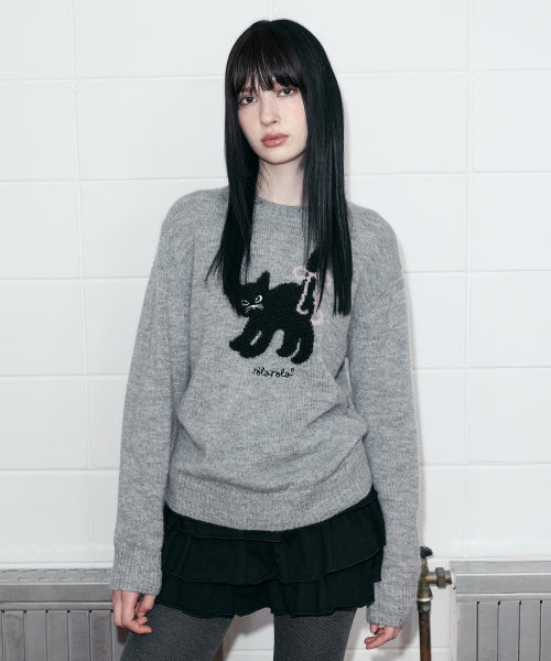 ROLA CAT FRIENDS JACQUARD KNIT MELANGE GRAY