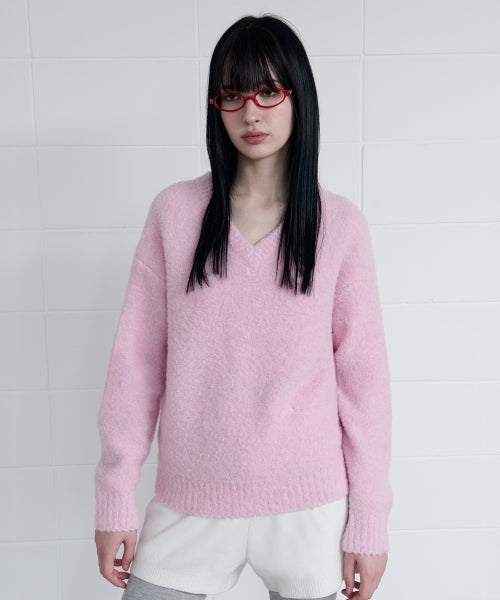 LOOSE FIT V NECK KNIT PINK