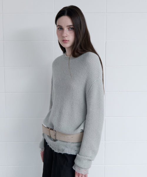 MOHAIR WOOL BLENDED DAMAGED KNIT MINT