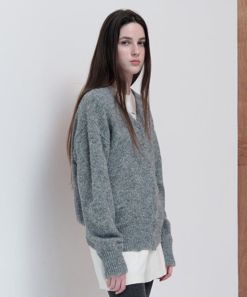 HAIRY V NECK LOOSE FIT CARDIGAN GRAY