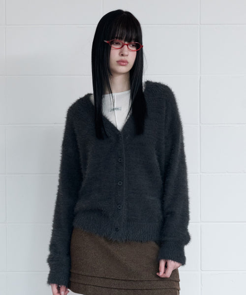 FLUFFY LOOSE FIT CARDIGAN CHARCOAL