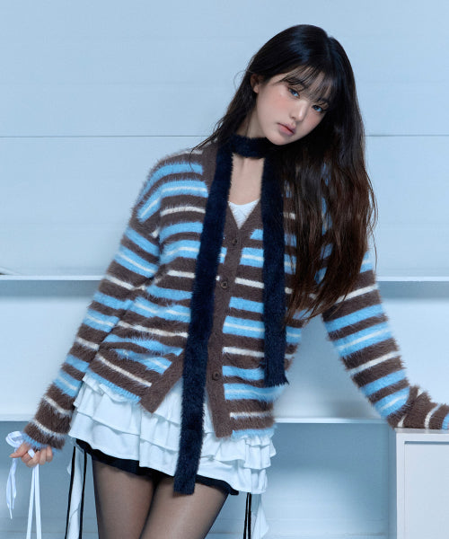 FLUFFY LOOSE FIT CARDIGAN BROWN