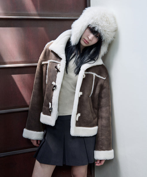 HIGH NECK SUEDE MUSTANG JACKET BROWN