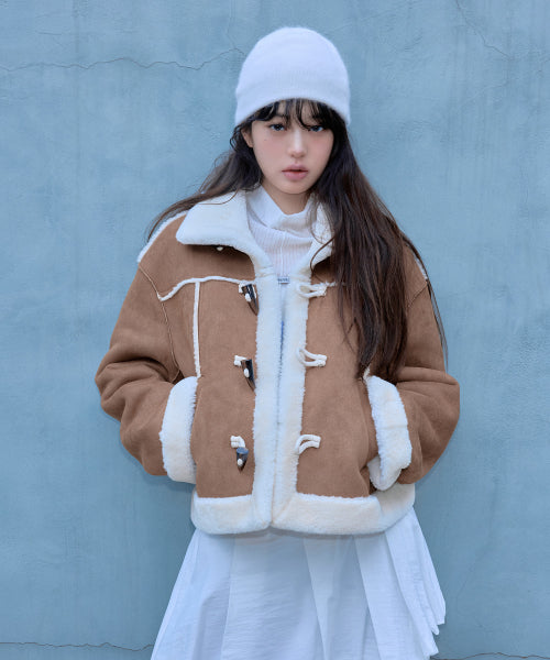 HIGH NECK SUEDE MUSTANG JACKET BEIGE