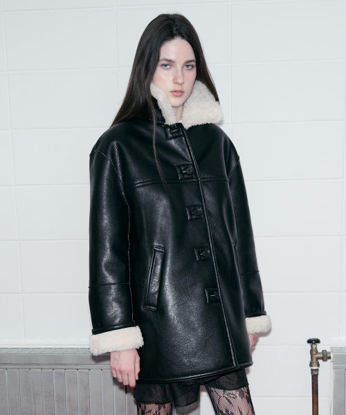 LEATHER SHEERING JACKET BLACK