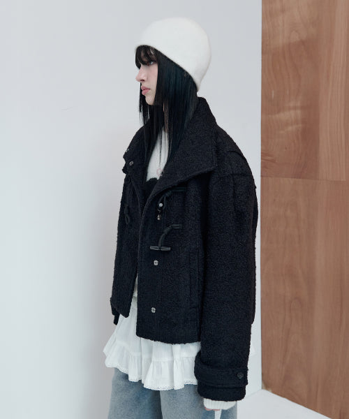 HIGH NECK DUFFLE SHORT COAT BLACK