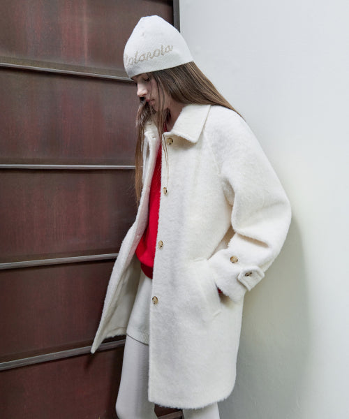 WOOL HALF BUTTON COAT IVORY