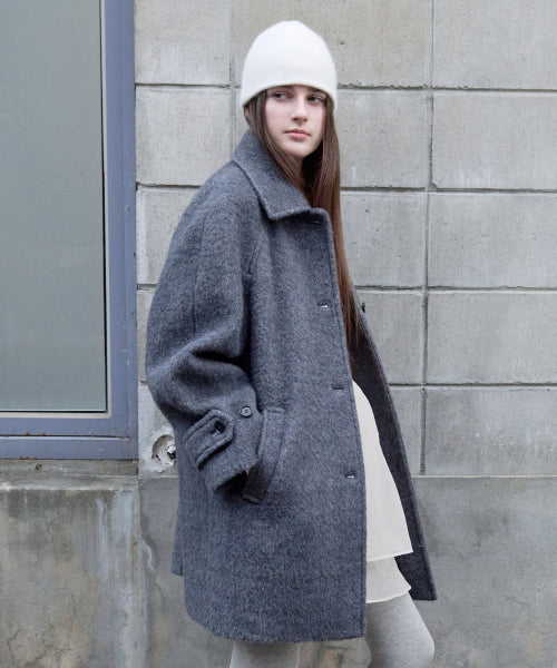 WOOL HALF BUTTON COAT GRAY