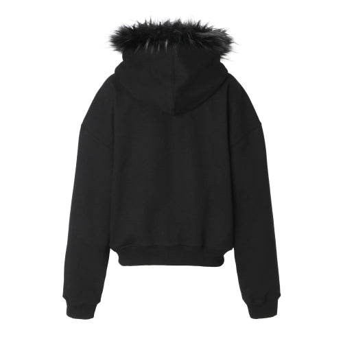 Lettering Fur Hood Zip-up (black)