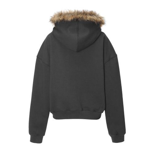 Lettering Fur Hood Zip-up (charcoal)