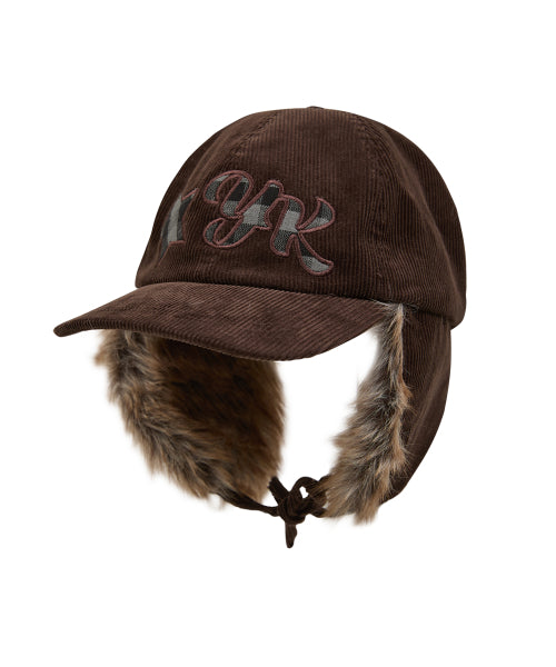 Corduroy Check Applique Trooper Cap BROWN