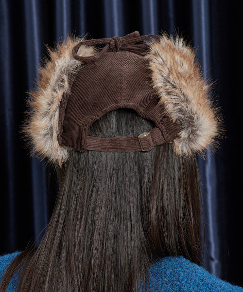 Corduroy Check Applique Trooper Cap BROWN