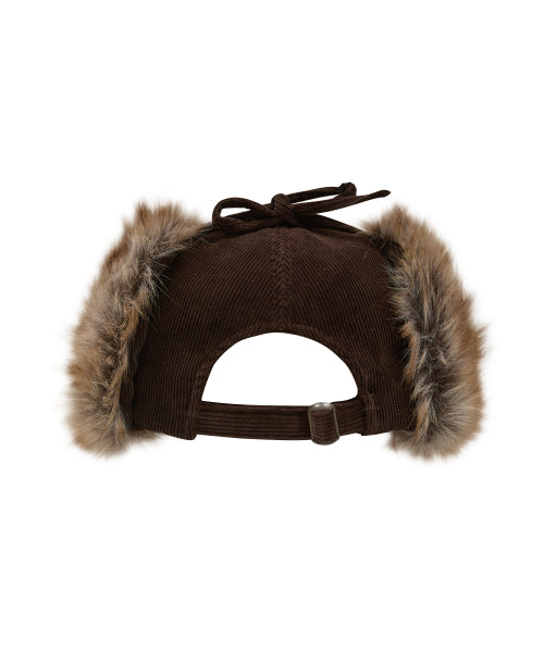 Corduroy Check Applique Trooper Cap BROWN