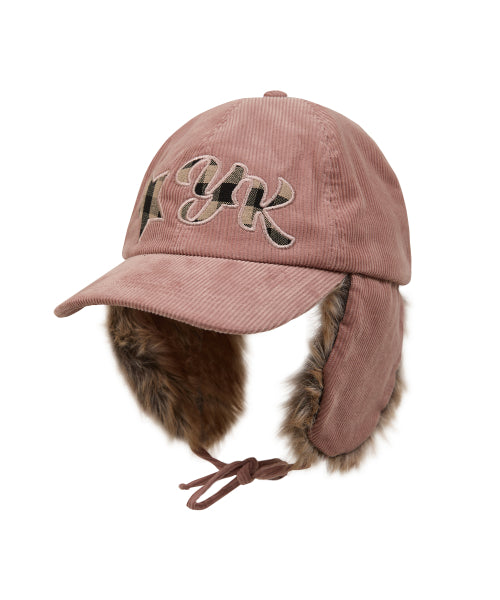 Corduroy Check Applique Trooper Cap PINK