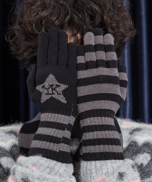 Stripe Star Knit Gloves CHARCOAL
