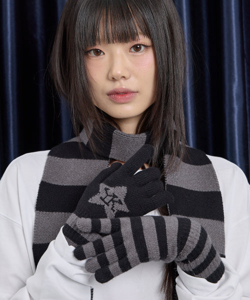 Stripe Star Knit Gloves CHARCOAL