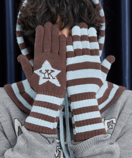 Stripe Star Knit Gloves SKYBLUE