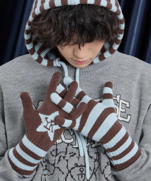 Stripe Star Knit Gloves SKYBLUE